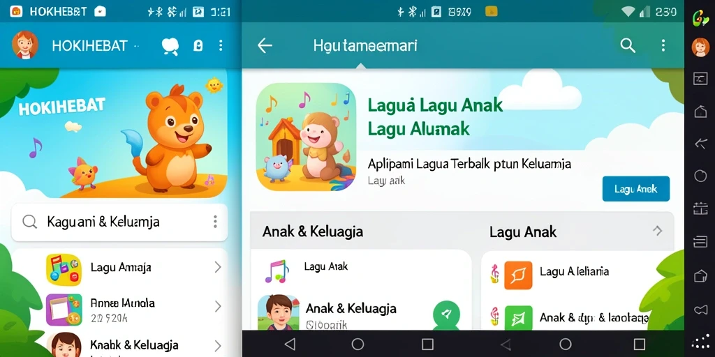 Tampilan antarmuka HOKIHEBAT yang ceria dan interaktif untuk Lagu Anak.