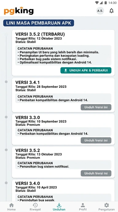 Riwayat Versi Terbaru pgking untuk Android